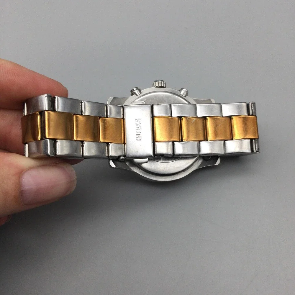 Guess Womens Watch 38mm Rose Gold Two Tone Crystal Bezel New Battery 6.5